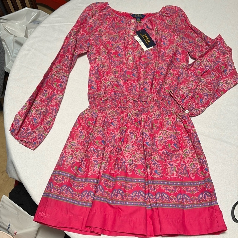 RALPH LAUREN Girls Paisley Dress, NWT. Size 14.
